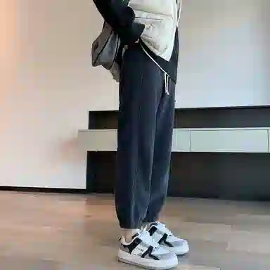 法文箱子 纯色高腰加绒加厚哈伦休闲裤 女款 灰蓝