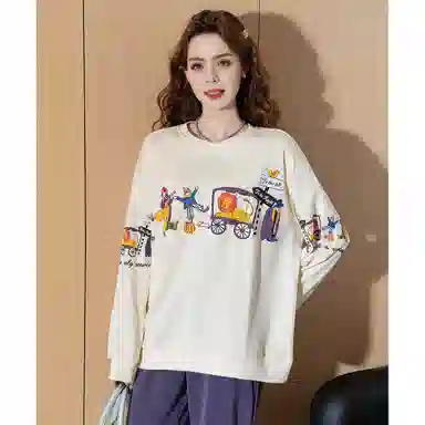 法文箱子 圆领舒适休闲卫衣 女款 米白