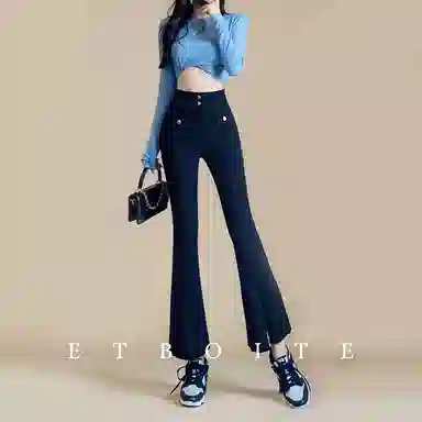 法文箱子 高腰拉链九分牛仔裤 女款