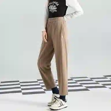 法文箱子 纯色松紧中腰直筒休闲裤 女款