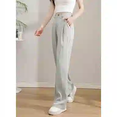 法文箱子 直筒高腰纯色休闲裤 女款 浅灰