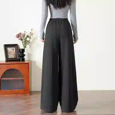 法文箱子 简约纯色高腰阔腿休闲裤 女款