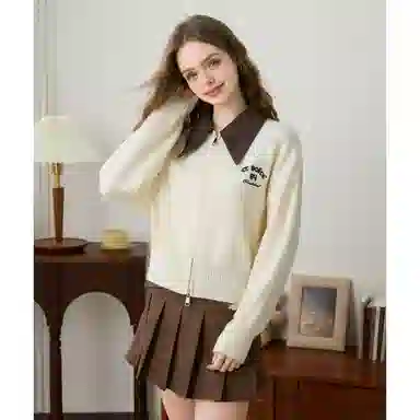 法文箱子 翻领舒适休闲毛衣 女款