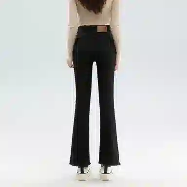 法文箱子 纯色高腰微喇牛仔裤 女款 黑色