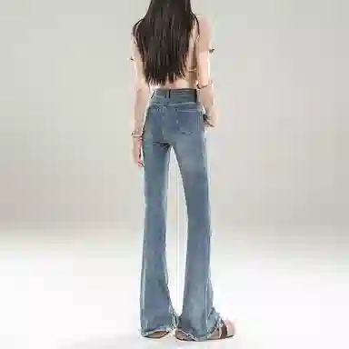 法文箱子 高腰修身微喇牛仔裤 女款