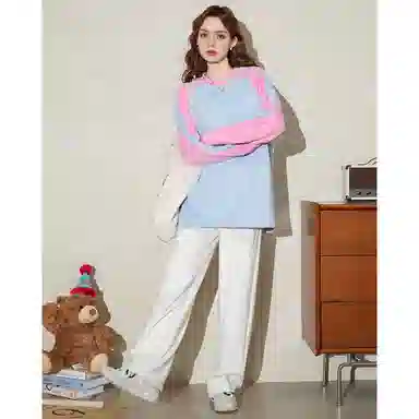 法文箱子 拼色圆领舒适卫衣 女款