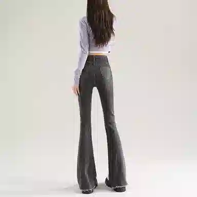 法文箱子 高腰修身微喇牛仔裤 女款