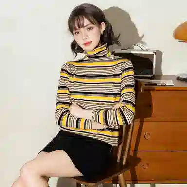 法文箱子 复古条纹拼色长袖针织衫 女款