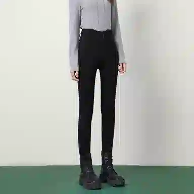 法文箱子 纯色高腰修身牛仔裤 女款 黑色