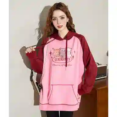 法文箱子 连帽简约套头长袖卫衣 女款