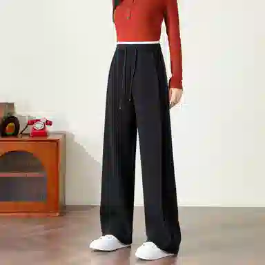 法文箱子 加绒加厚高腰宽松纯色休闲裤 女款