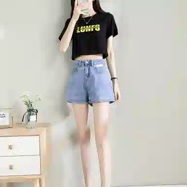 法文箱子 修身百搭简约牛仔短裤 女款