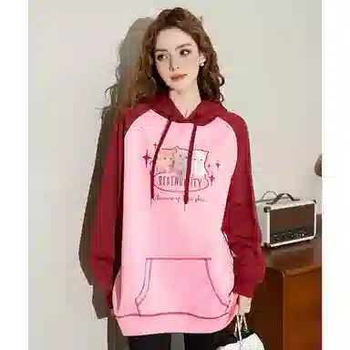 法文箱子 连帽简约套头长袖卫衣 女款