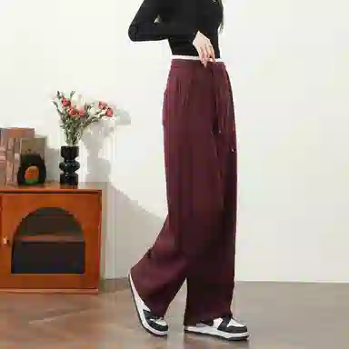 法文箱子 加绒加厚高腰宽松纯色休闲裤 女款