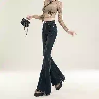 法文箱子 修身拼接鱼骨线牛仔裤 女款