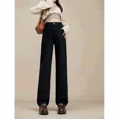 法文箱子 复古高腰直筒牛仔裤 女款