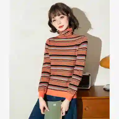 法文箱子 复古条纹拼色长袖针织衫 女款