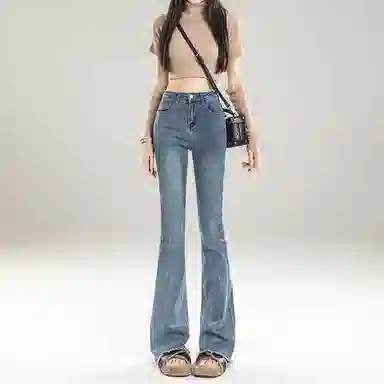 法文箱子 高腰修身微喇牛仔裤 女款