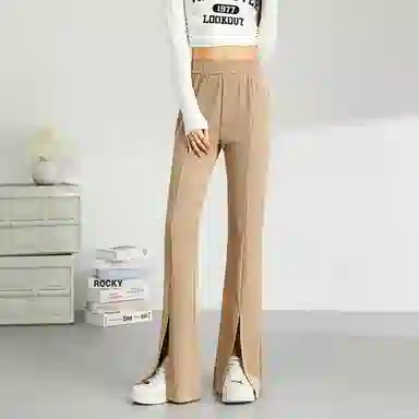 法文箱子 简约纯色高腰宽松休闲裤 女款