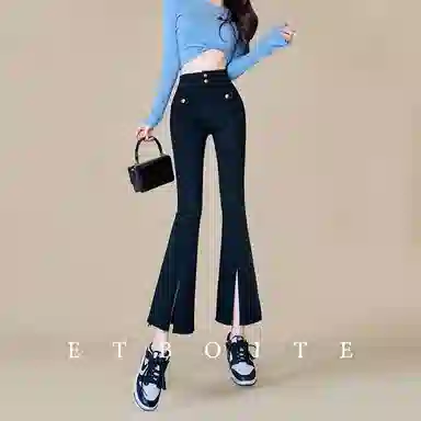 法文箱子 高腰拉链九分牛仔裤 女款