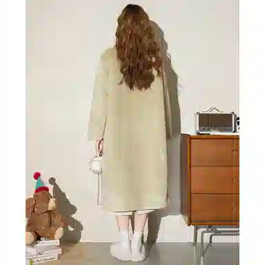 法文箱子 纯色翻领中长款大衣 女款 浅绿