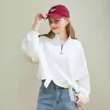 法文箱子 纯色宽松舒适长袖卫衣 女款