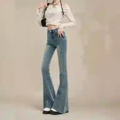 法文箱子 修身拼接鱼骨线牛仔裤 女款