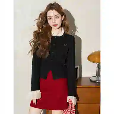 法文箱子 圆领休闲假两件长袖毛衣 女款