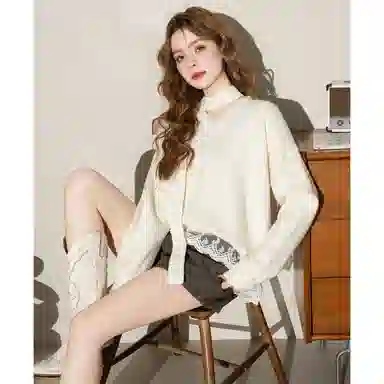 法文箱子 拼接宽松舒适长袖针织衫 女款