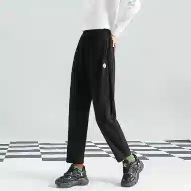 法文箱子 纯色松紧中腰直筒休闲裤 女款