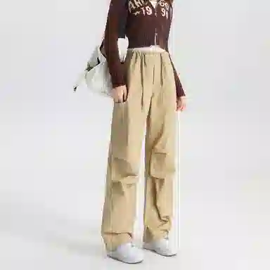 法文箱子 简约中腰宽松舒适工装裤 女款