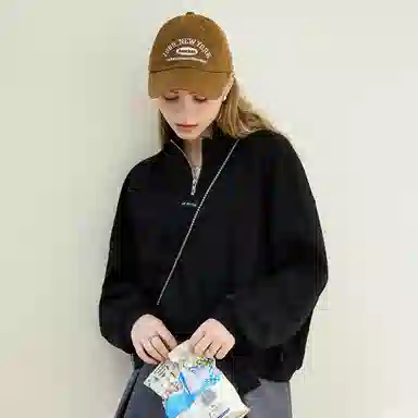 法文箱子 纯色宽松舒适长袖卫衣 女款