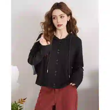 法文箱子 纯色落肩袖长袖连帽针织衫 女款