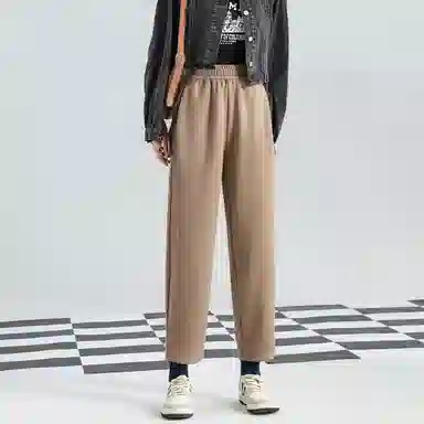 法文箱子 纯色松紧中腰直筒休闲裤 女款