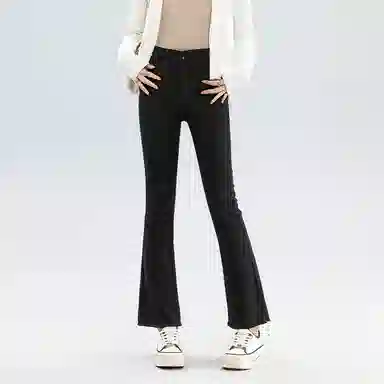 法文箱子 纯色高腰微喇牛仔裤 女款 黑色