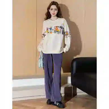 法文箱子 圆领舒适休闲卫衣 女款 米白