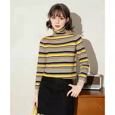 法文箱子 复古条纹拼色长袖针织衫 女款