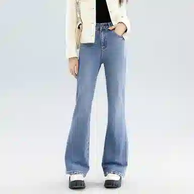 法文箱子 纯色高腰简约舒适牛仔裤 女款 蓝色