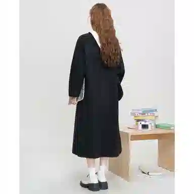 法文箱子 纯色简约长袖大衣 女款 黑色