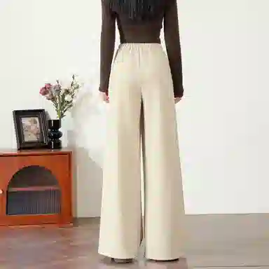 法文箱子 简约纯色高腰阔腿休闲裤 女款