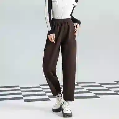 法文箱子 纯色松紧中腰直筒休闲裤 女款