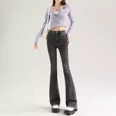 法文箱子 高腰修身微喇牛仔裤 女款