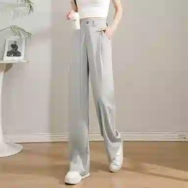 法文箱子 直筒高腰纯色休闲裤 女款 浅灰