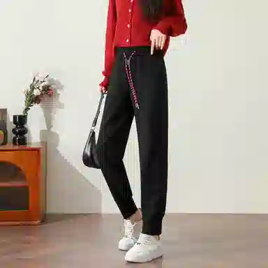 法文箱子 束脚系绳束脚休闲裤 女款 黑色