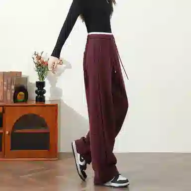 法文箱子 加绒加厚高腰宽松纯色休闲裤 女款