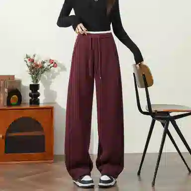 法文箱子 加绒加厚高腰宽松纯色休闲裤 女款