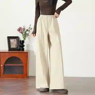 法文箱子 简约纯色高腰阔腿休闲裤 女款