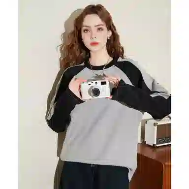 法文箱子 拼色圆领舒适卫衣 女款