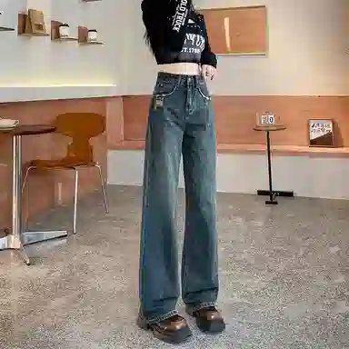 法文箱子 复古高腰直筒牛仔裤 女款