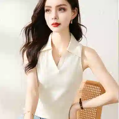 法文箱子 简约翻领纯色修身背心 女款